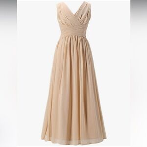 Girls' Formal V-Neck Chiffon Maxi Dress in Beige
